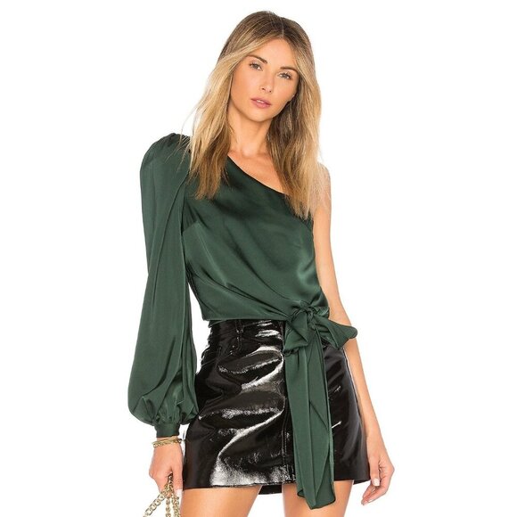 Lovers and Friends Size S Kendall Blouse One Shoulder Tie Bow Green Elegant - Picture 1 of 10